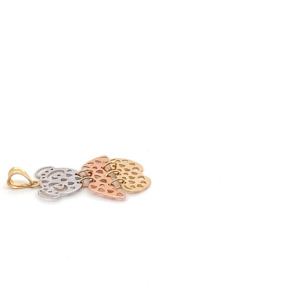 18K Gold Pendant Bear Heart Tricolor White Yellow Rose Gold - Picture 7 of 12